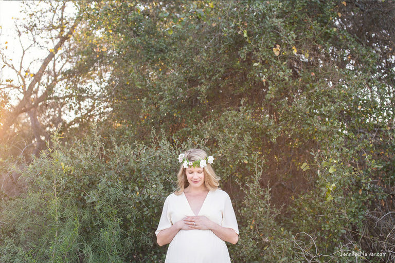 boho maternity portrait with flower crown